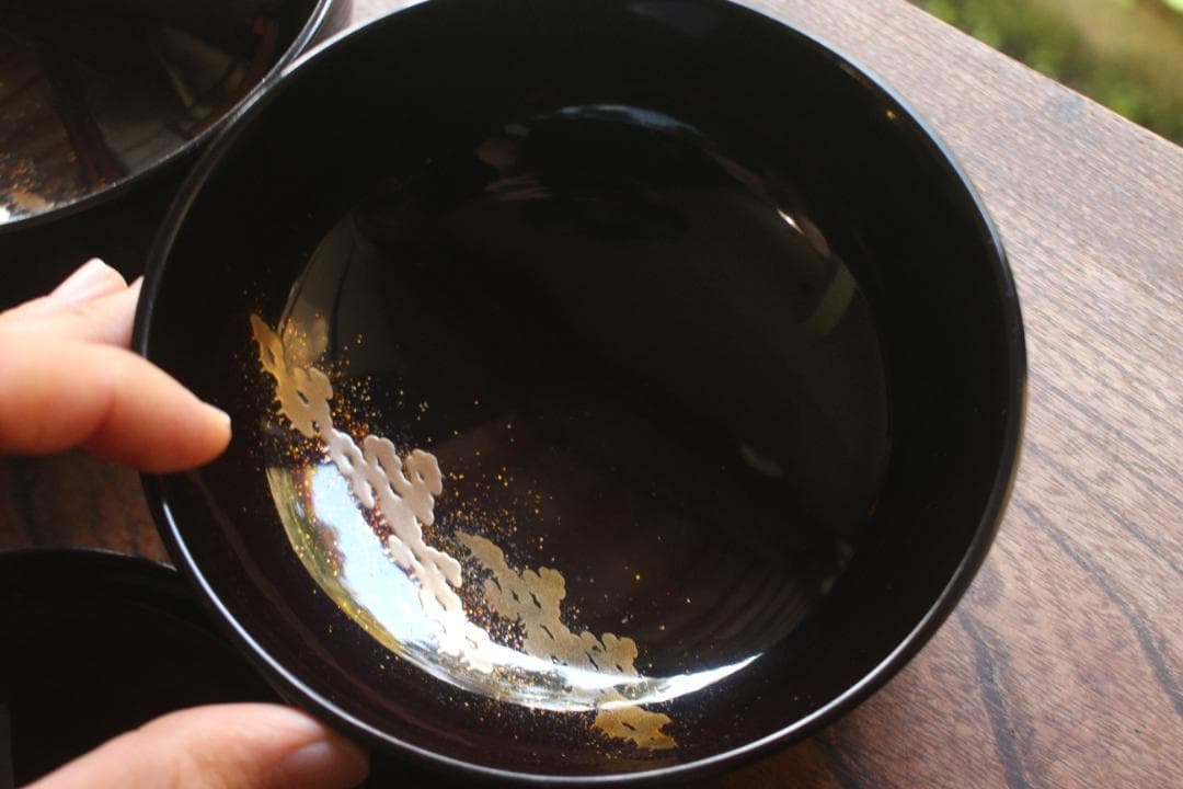 時代逸品！時代黒漆に優美な鶴遠山蒔絵の映える煮物椀2点（検蒔絵椀加賀蒔絵雑煮椀