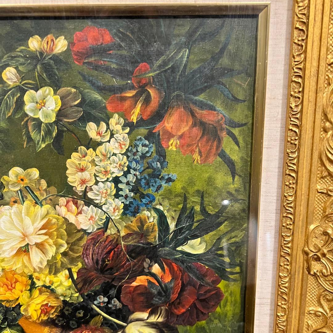 美品　真作 油絵 S アンダーソン　花　高級額装　F６号