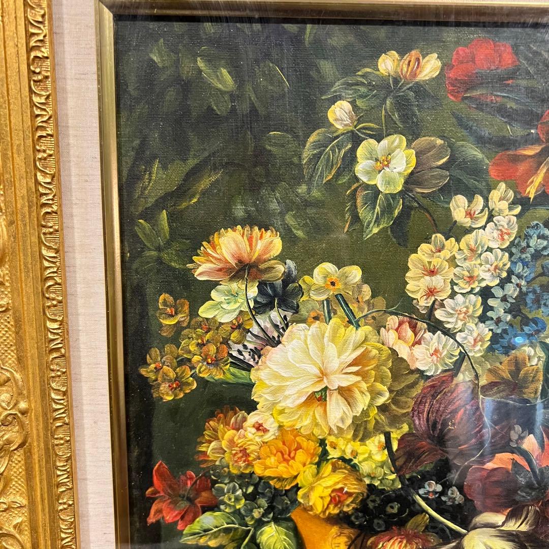 美品　真作 油絵 S アンダーソン　花　高級額装　F６号