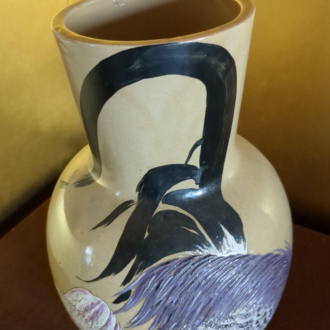 阿漕焼 大花瓶 鳥の図盛り絵