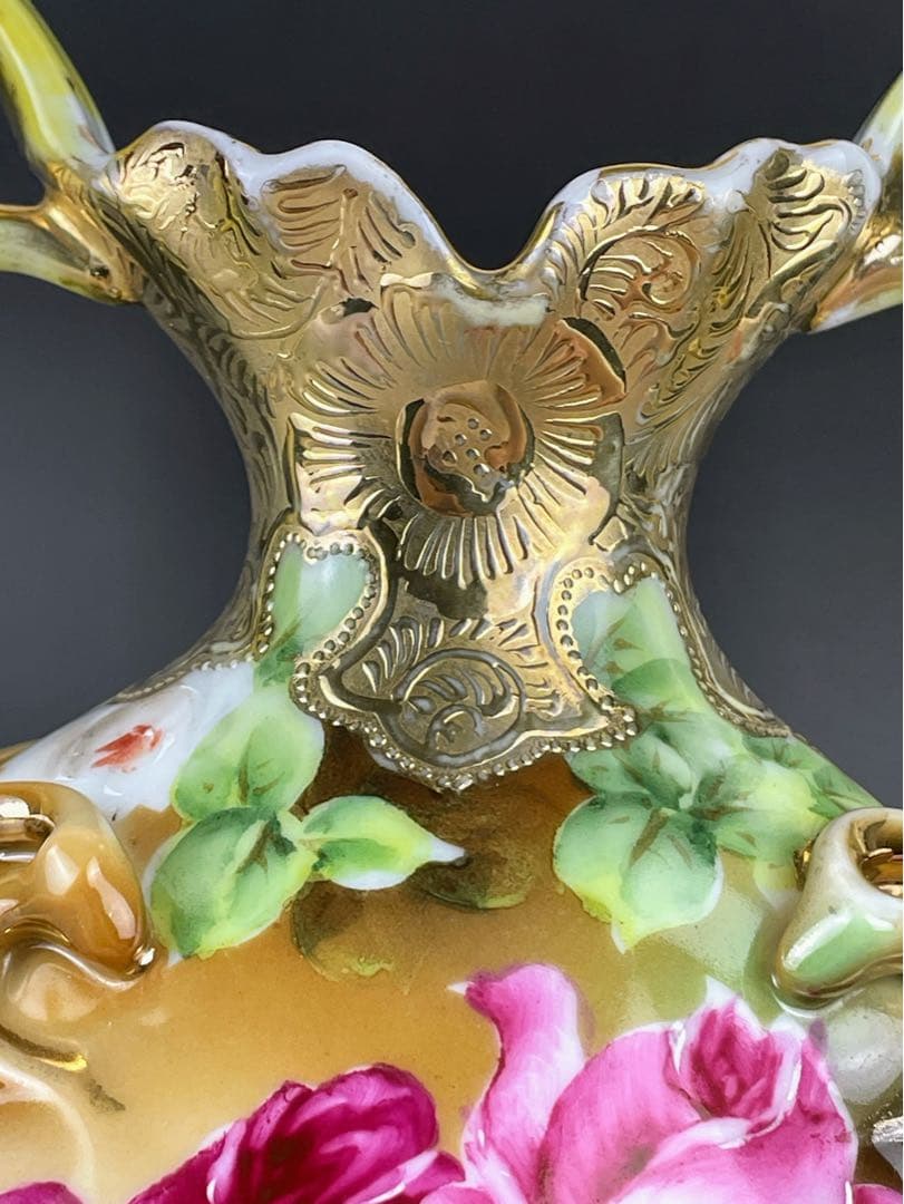 オールドニッポン ２２．８cm アールヌーボー薔薇紋 花瓶 ピッチャー 水差し