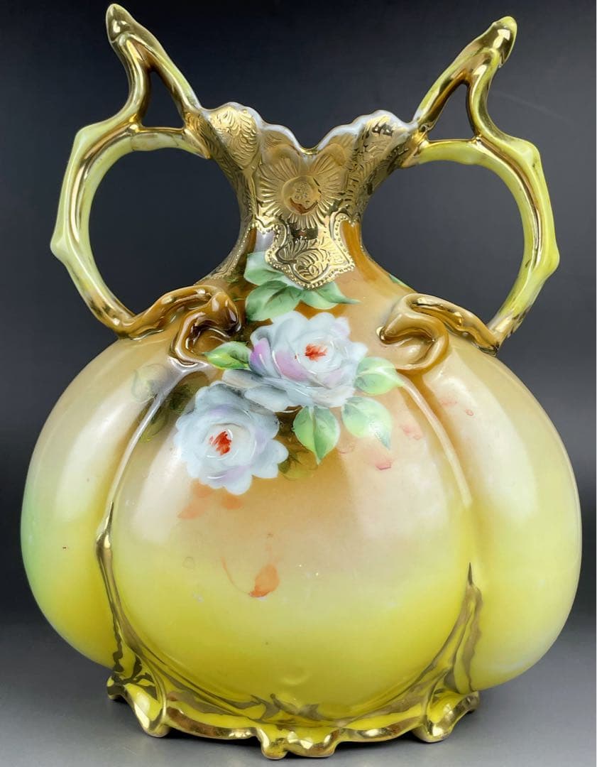 オールドニッポン 22．8cm アールヌーボー薔薇紋 花瓶 ピッチャー