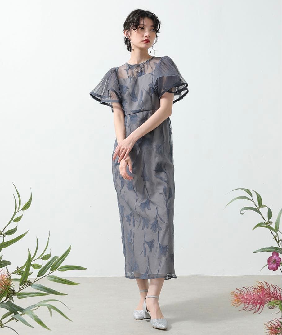 kana シアー素材 フラワー刺繍 ワンピース ドレス 結婚式 オケージョン