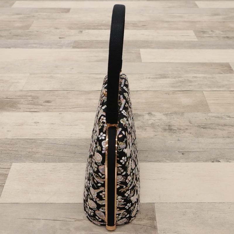 《和装バッグ◆小さな和楽器と桜梅竹模様◆黒地＊着物に合わせて♪Z1-7》