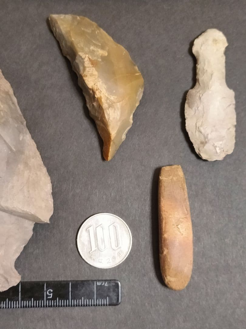 石器セット(出土品)激レア商品5点 石銛、石篦、石蚤、石