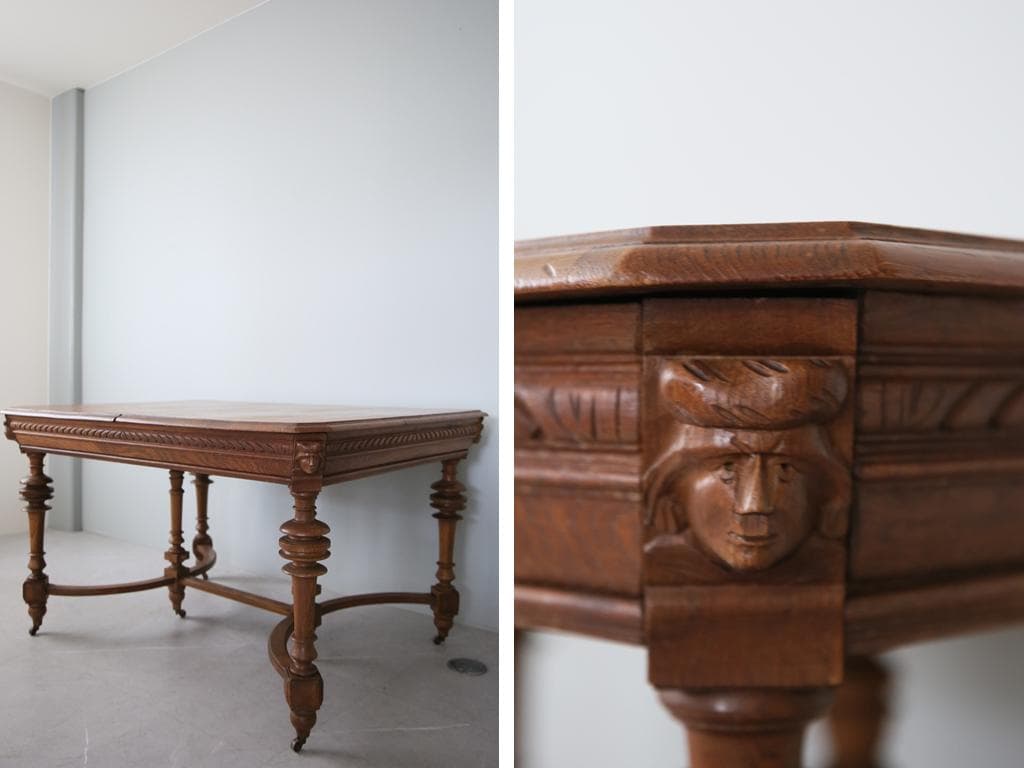 フランスアンティーク木製ダイニングテーブル/机/作業台デスク/飾り棚86-171