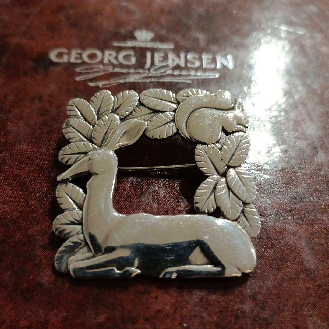 美品GEORG JENSEN ブローチ♯318 鹿とリス デンマーク製