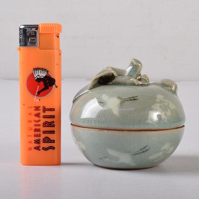 韓国人間文化財 柳海剛(柳根瀅)作 高麗青磁 蜜柑型 香合 C 7610