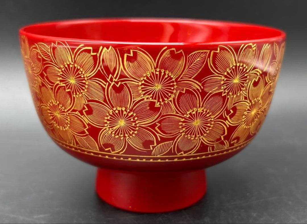 希少品】沈金 川連漆器 お椀 大関 廣 雅号・廣道 桜 松 赤 黒 名入り