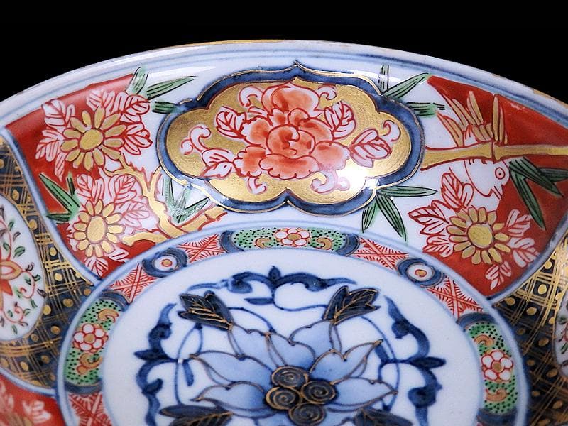 大聖寺伊万里 金襴手 窓絵 花鳥紋の図 春寒鉢 膾皿 5客 C770AS-CZt