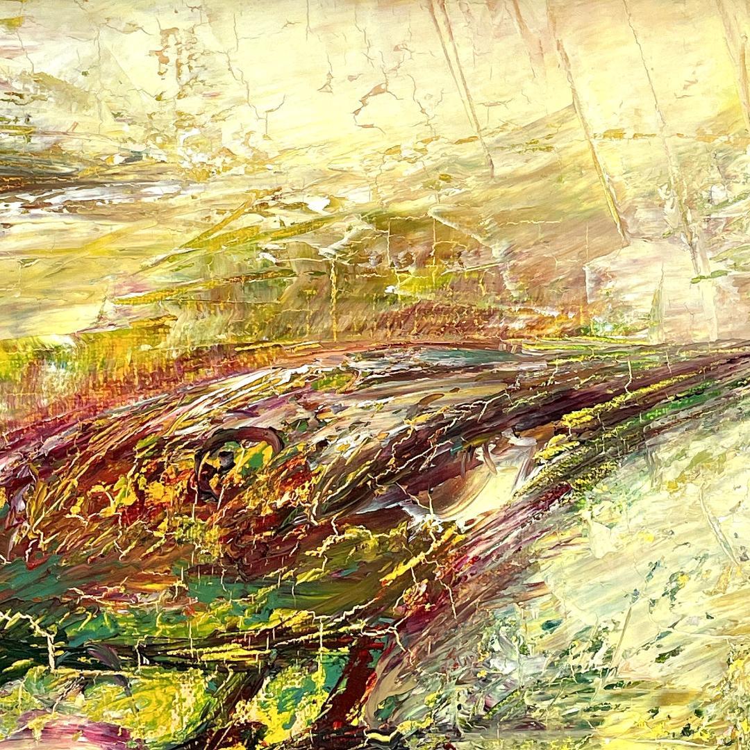 真作保証 白川アサ『ついばむ』1995 直筆サイン入り 肉筆 油絵 抽象画