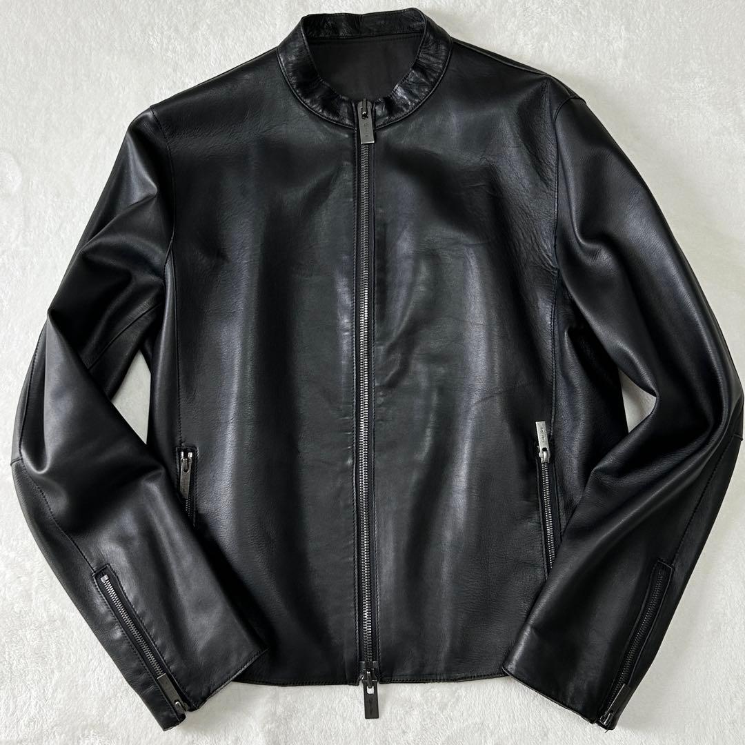 極美品 カルバンクライン 羊革 ラムレザー シングルライダース