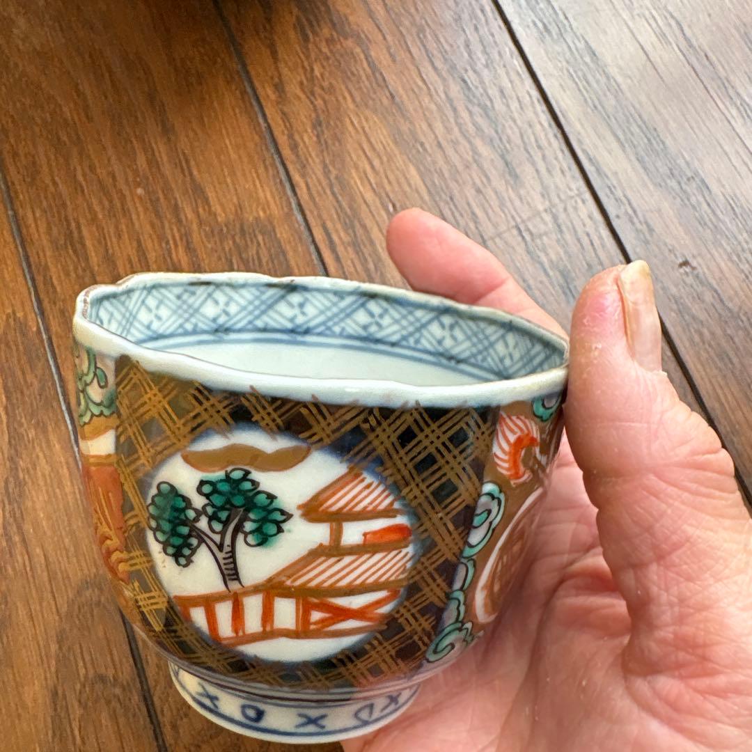 期間限定最終処分特価逸品古伊万里色絵蕎麦猪口 完品五客セット