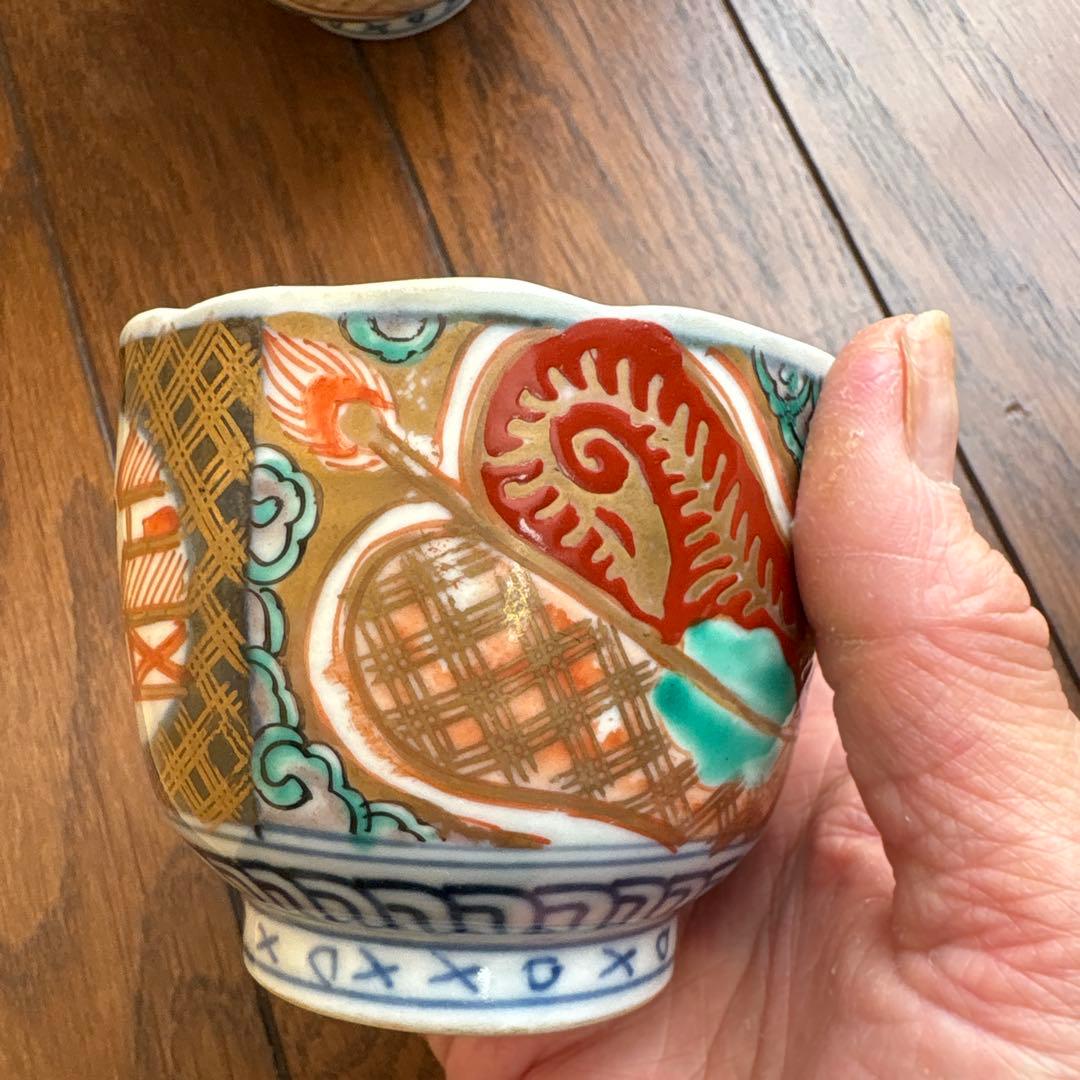 期間限定最終処分特価逸品古伊万里色絵蕎麦猪口 完品五客セット