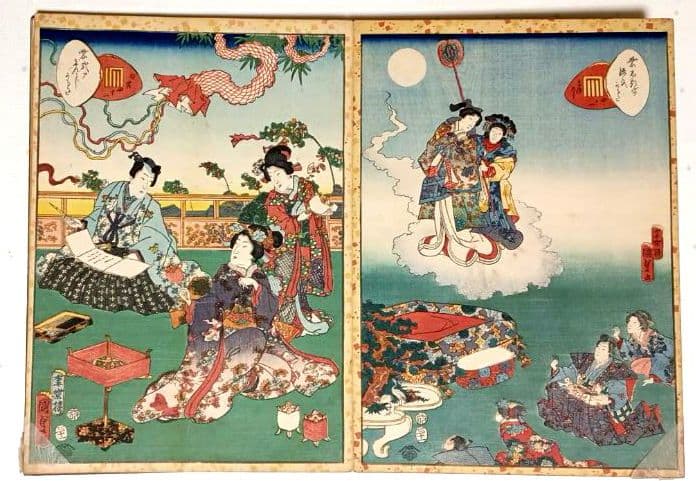 浮世絵版画画帖紫式部源氏かるた54枚揃い目録付き二代国貞画安政