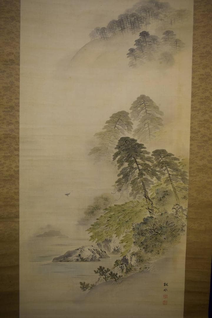 真作/久保田桃水/嵐峡/山水嵐山山水図/布袋屋掛軸HH-872 真作/久保田桃水/嵐峡/山水嵐山山水図/布袋屋掛軸HH-872