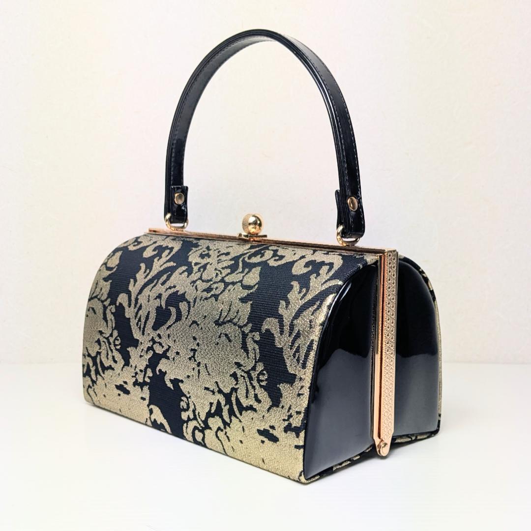 草履バッグセット 唐草 モダン フリーサイズ ブラック×ゴールド u114