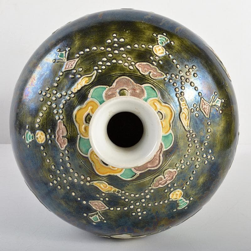 中国 黒交趾法花三彩蓮池鶴文 梅瓶 M R5611B - メルカリ