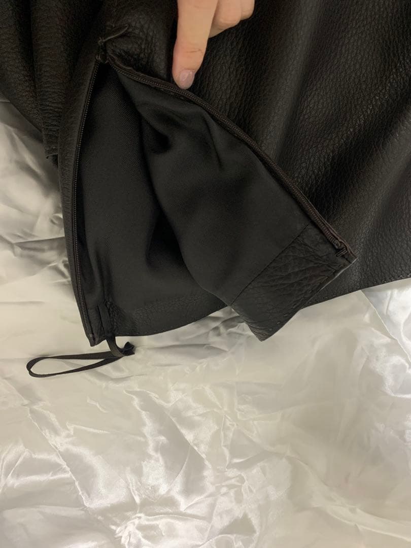 エルメス HERMES ダークブラウン ディアスキンレザー フレアスカート