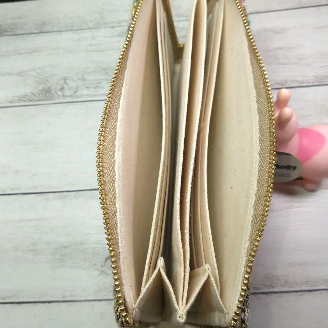 L字ファスナー長財布、ハンドメイド、帆布モカ、ファンシーツイード