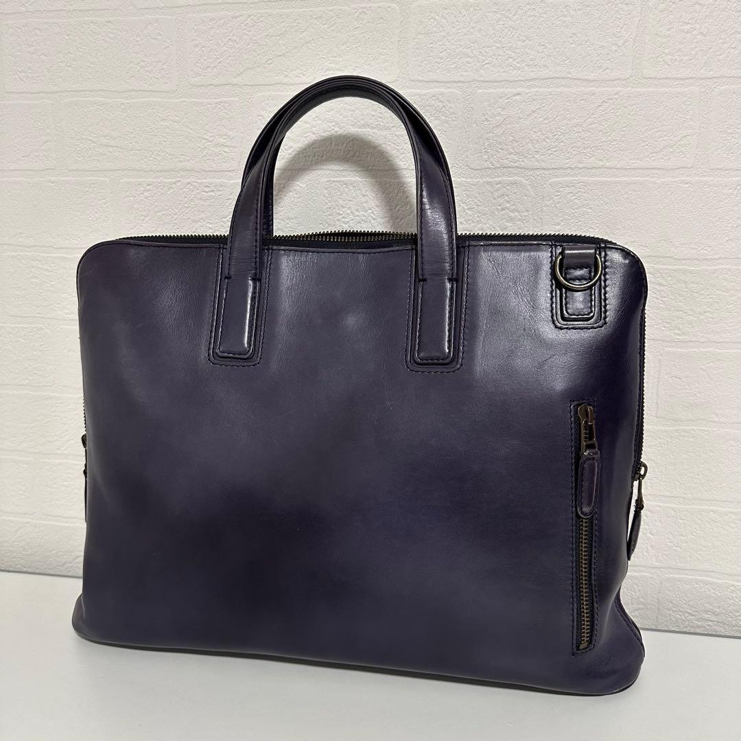 マザーハウス　アンティークスリム　ビジネスバッグ　ネイビー　レザー