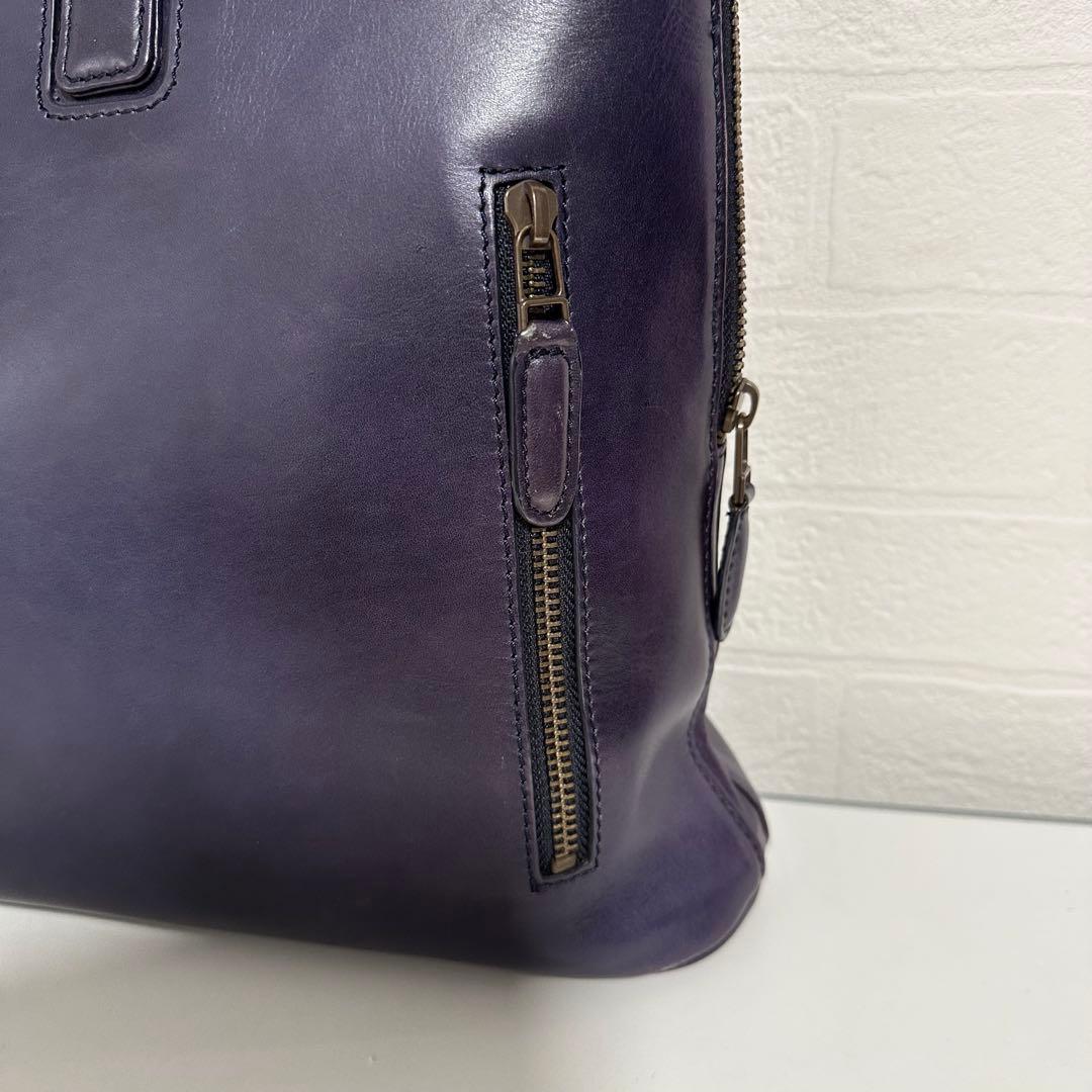 マザーハウス　アンティークスリム　ビジネスバッグ　ネイビー　レザー