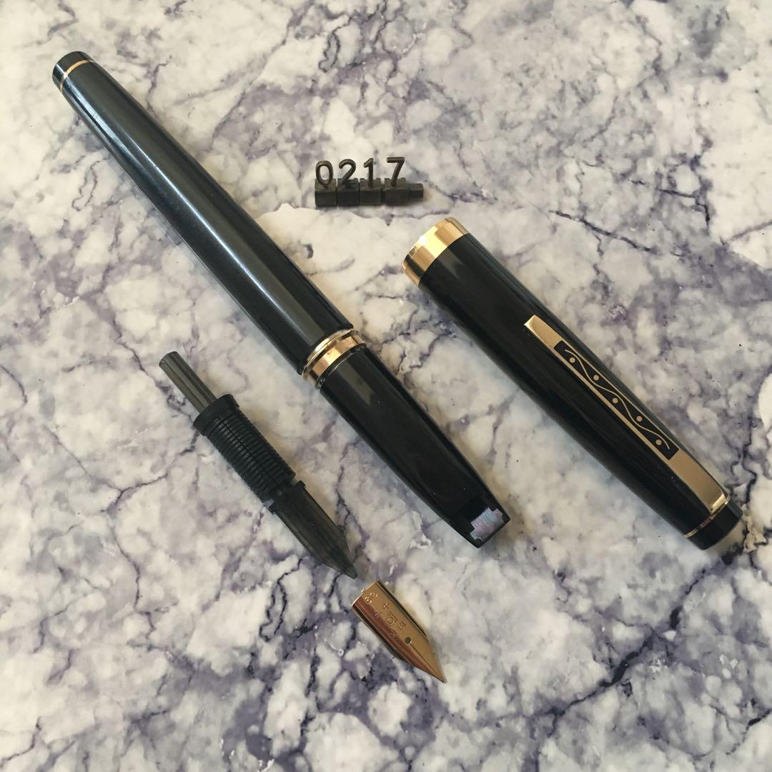 0217 オーバーホール済み 万年筆 PLATINUMプラチナ ロング 18k