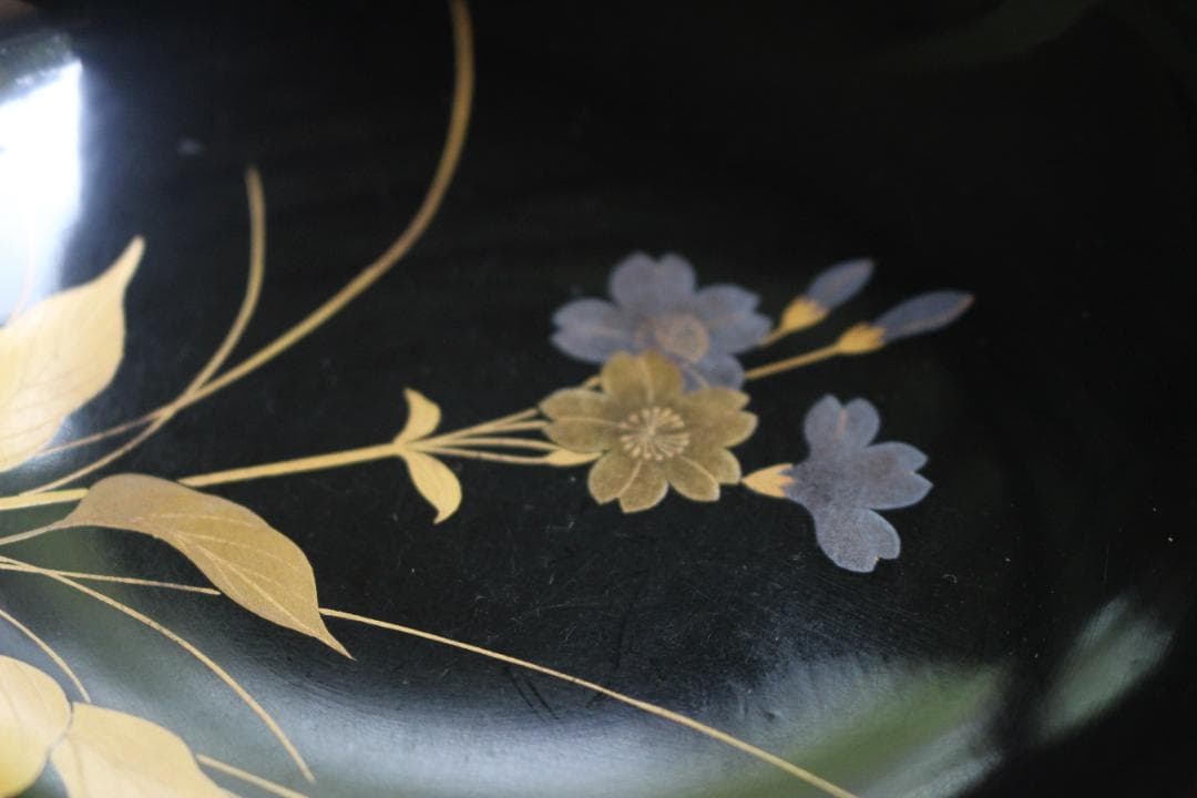 小傷有！時代黒漆に極上草花蒔絵の映える煮物椀5点（検輪島塗京塗蒔絵椀雑煮椀