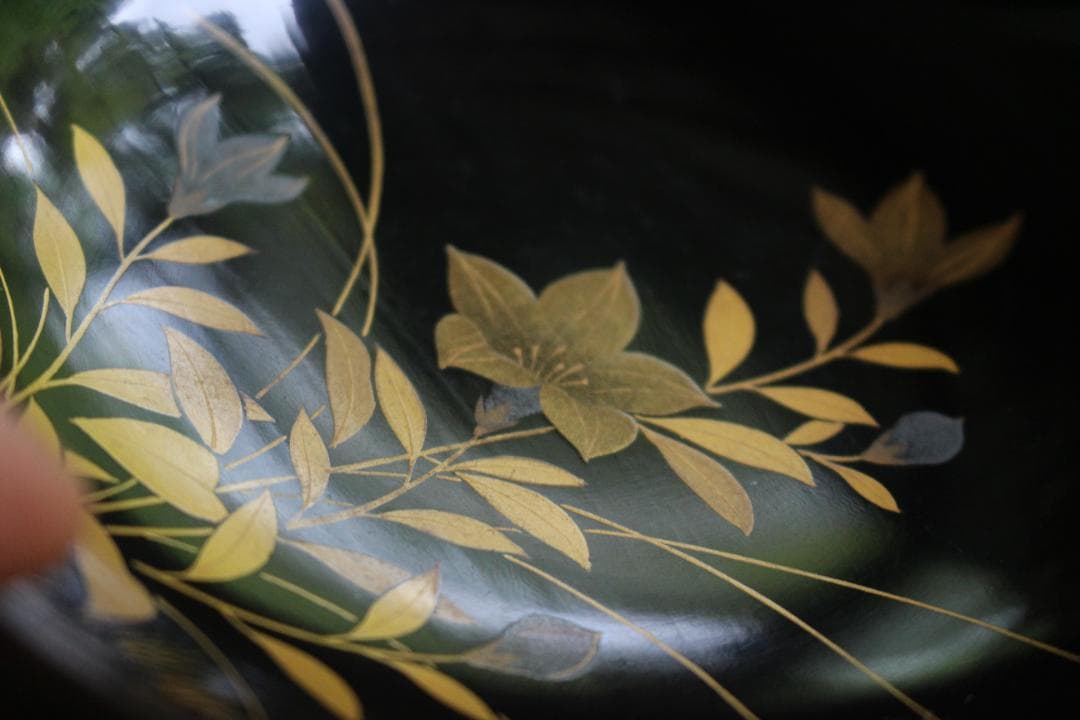 小傷有！時代黒漆に極上草花蒔絵の映える煮物椀5点（検輪島塗京塗蒔絵椀雑煮椀
