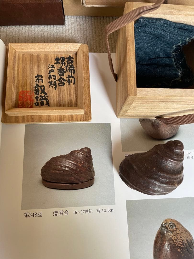 古備前螺香合 岡田宗叡 織箱 古備前のすべて掲載品 P.316 江戸時代初期