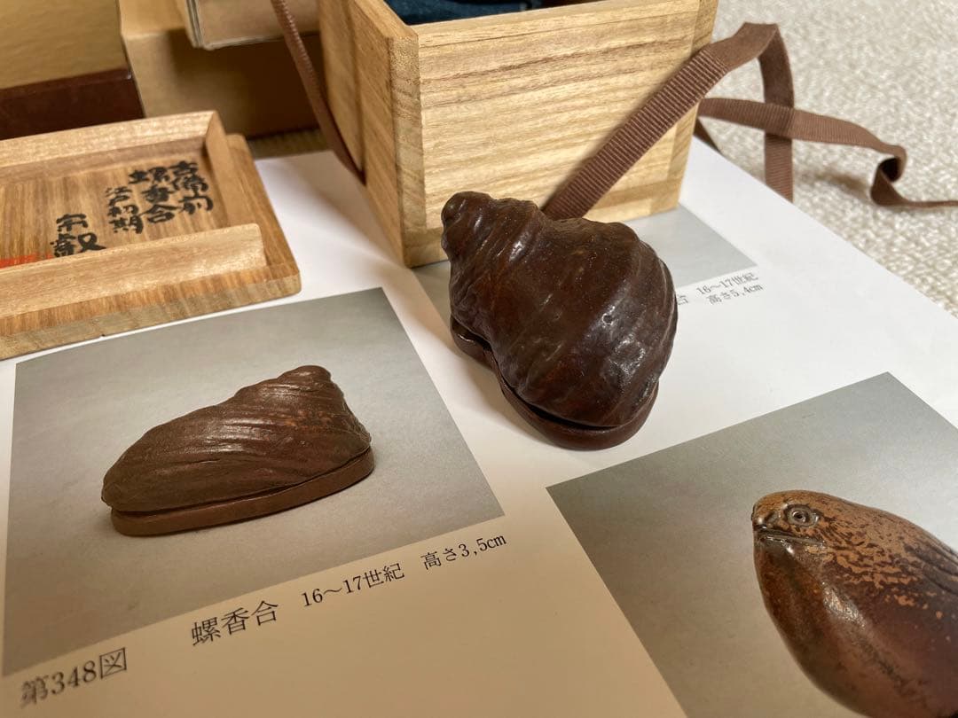 古備前螺香合 岡田宗叡 織箱 古備前のすべて掲載品 P.316 江戸時代初期