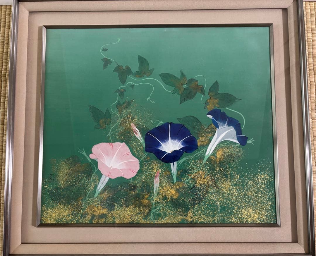 朝顔　花　日本画　花絵画　金箔絵画　池田彰彦 朝顔 花 日本画 花絵画 金箔絵画 池田彰彦 作品名 【あさがお】 朝顔を立体