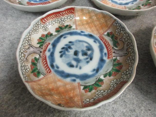 伊万里 色絵 草木文 手塩皿 5枚 [B24372]