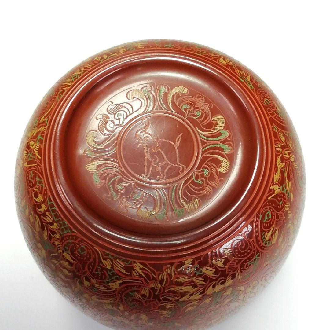 S307 棗 『蒟醤塗 唐草紋』『緬甸作』『大棗』 共箱 茶道具