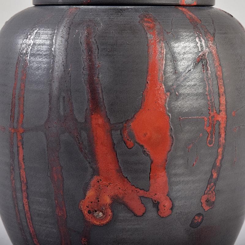 茶道具　常滑焼　小西洋平作　窯変火襷　茶壷　共布共箱　M　R8873