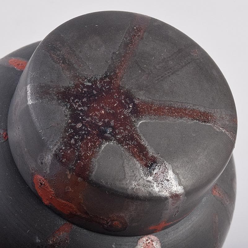 茶道具常滑焼小西洋平作窯変火襷茶壷共布共箱MR8873