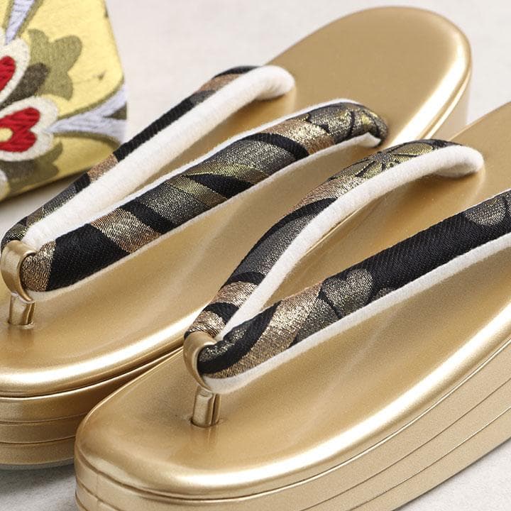 【新品】草履バッグセット モダン古典柄 帯地 　厚底草履　24cm　03090