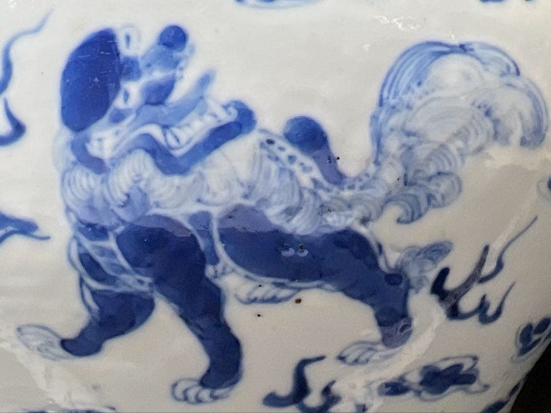 中国清時代新渡青花雲龍図水指木箱付直径20㎝トサエ東な7-1011☆2F