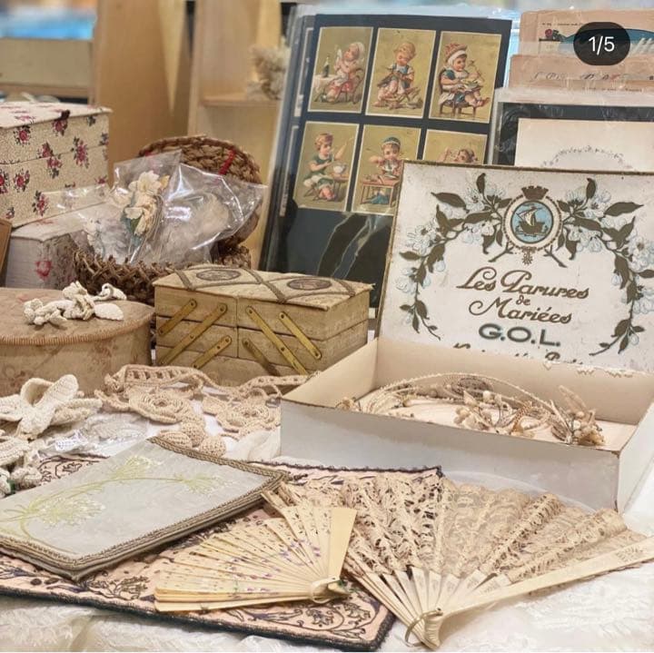 フランスアンティーク♡セルロイド すみれのエヴァンタイユ 扇子