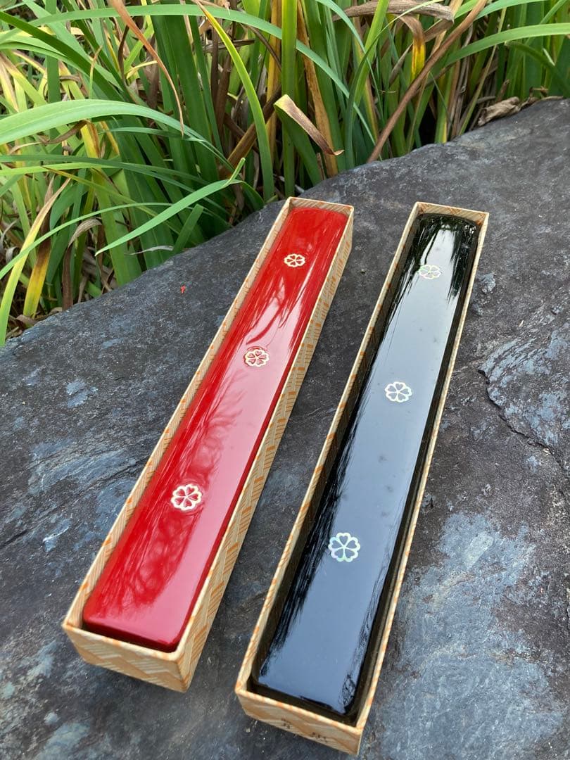 明月 漆塗り 花模様 箸セット