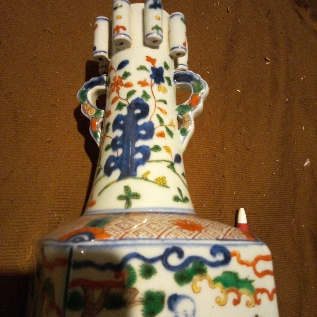 中国陶磁器　万歴赤絵　面取り壺