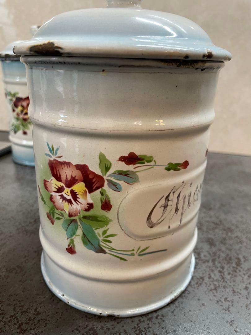 JAPY ホーロー キャニスターセット フランス アンティーク パンジー