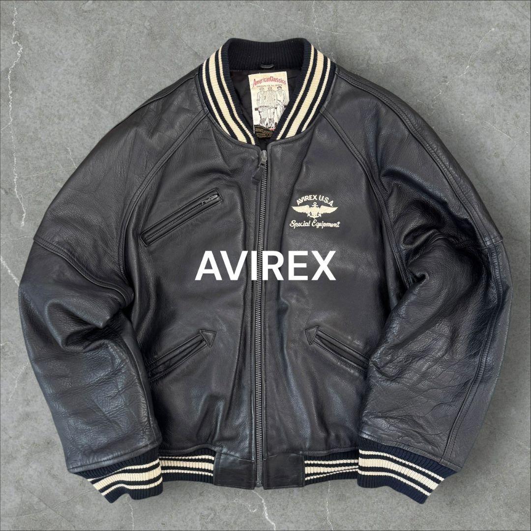 希少 AVIREX アーチロゴ レザージャケット スタジャン ブラック M