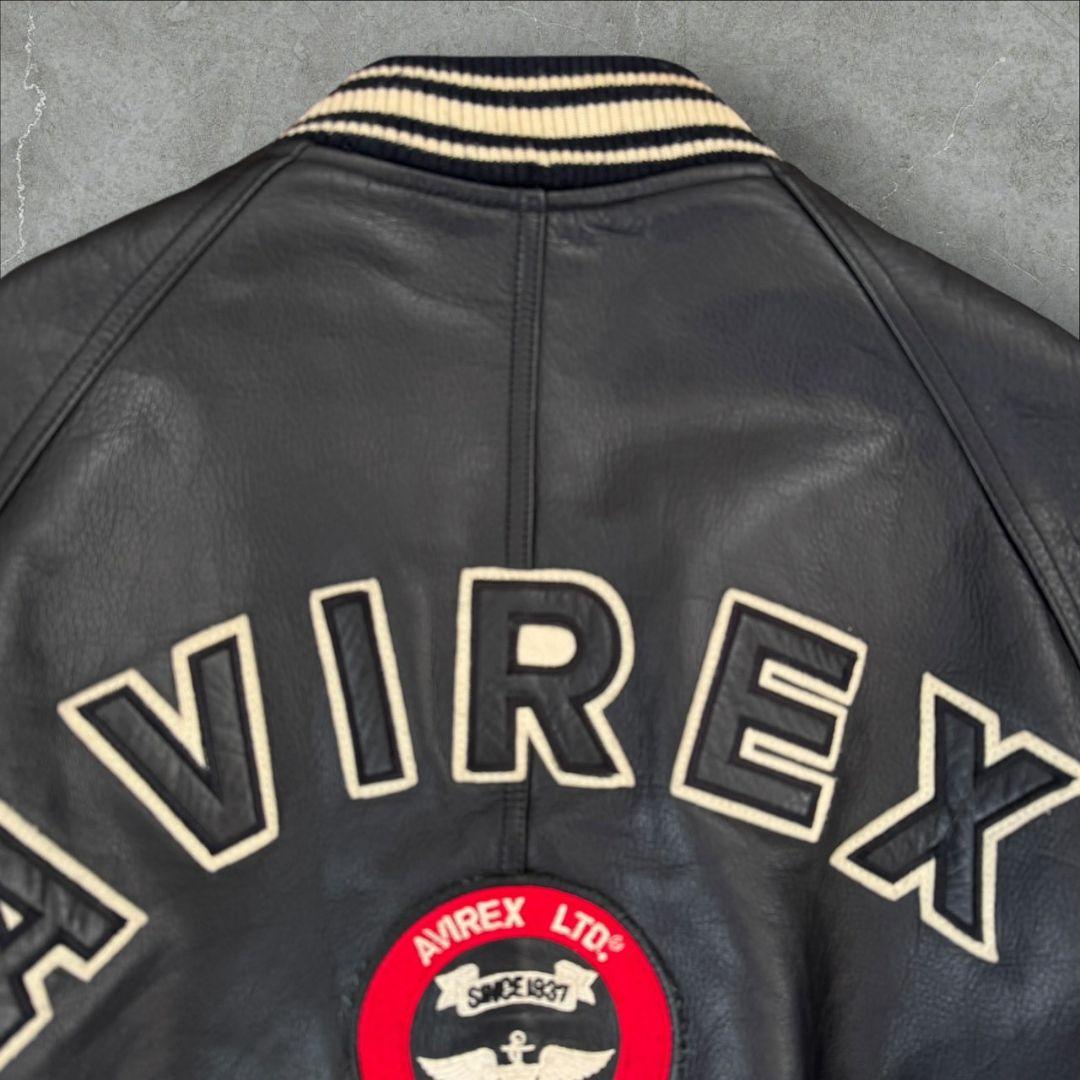 希少 AVIREX アーチロゴ レザージャケット スタジャン ブラック M