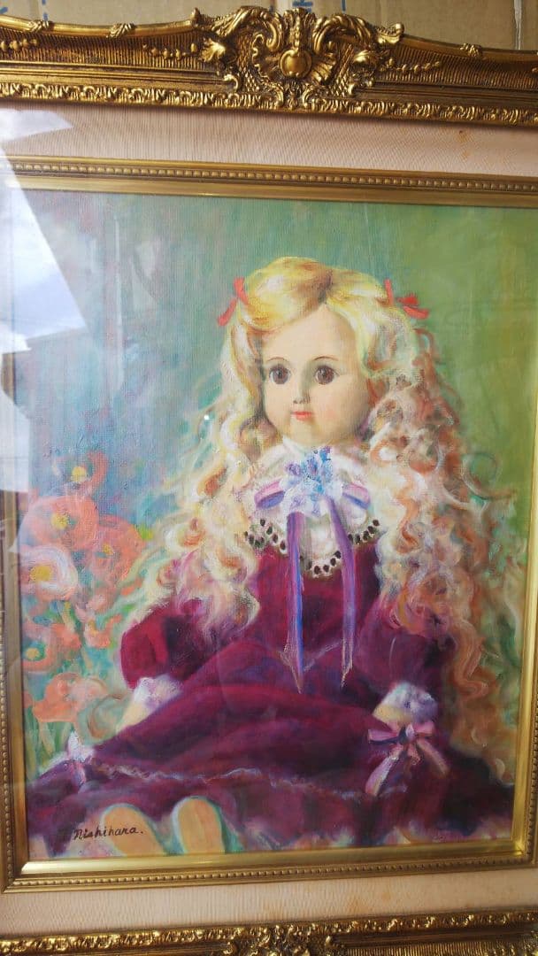 ☆秀作☆ 手書き油絵 ゴールドペタル 肉筆絵画 インテリア 油彩画 秀作