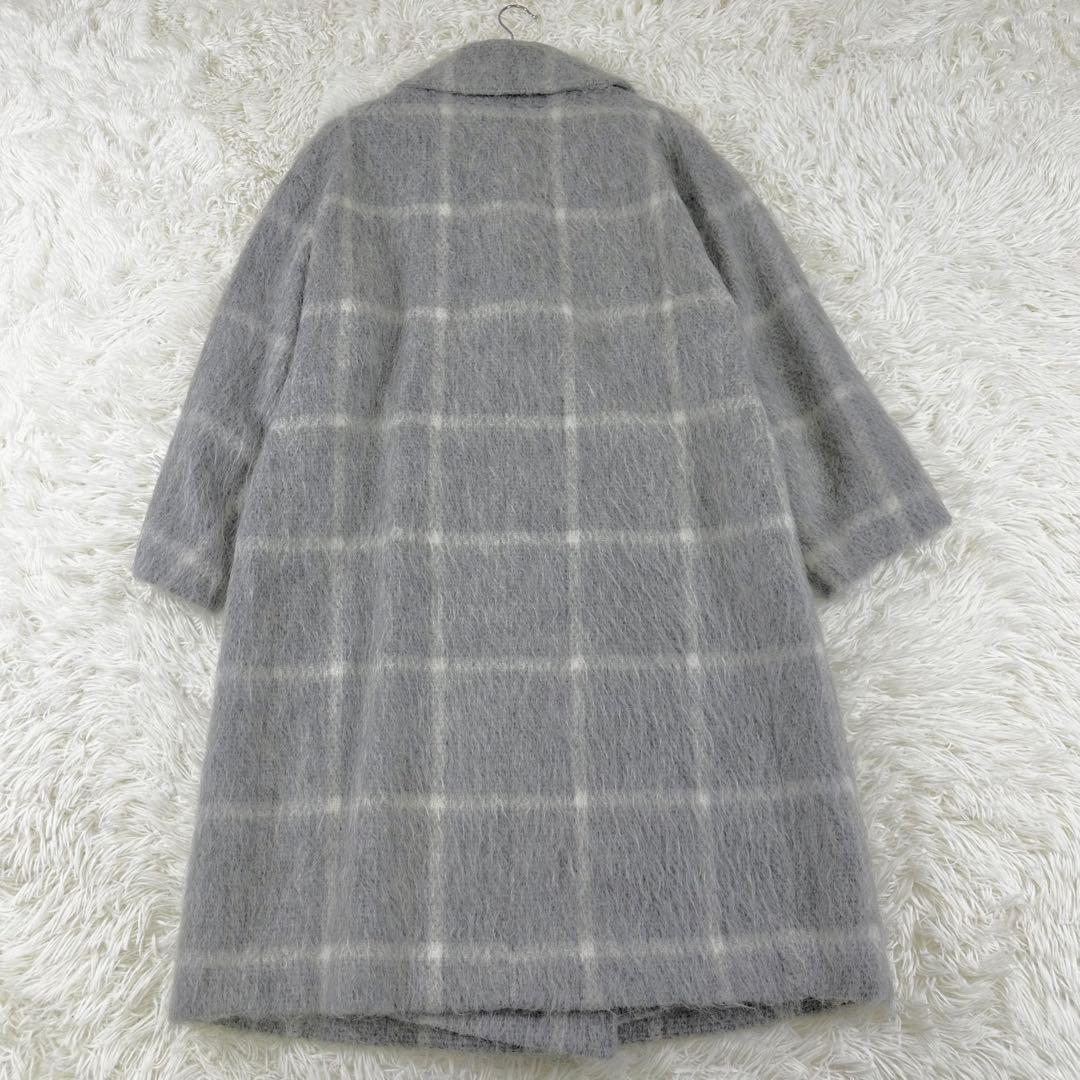 美品✨ 23区 マンテコ生地 シャギーチェック ダブルチェスターコートグレー