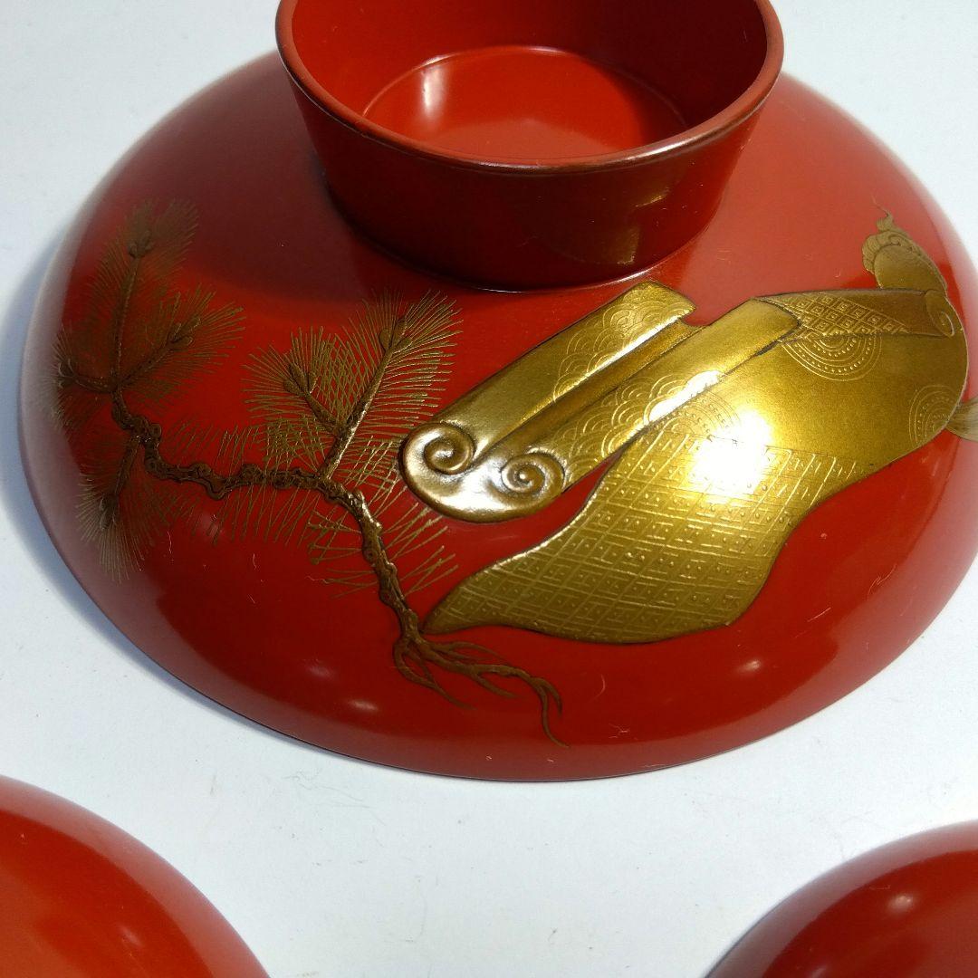 加賀蒔絵 高蒔絵祝い 三つ杯 盃 漆芸 時代高級高蒔絵杯