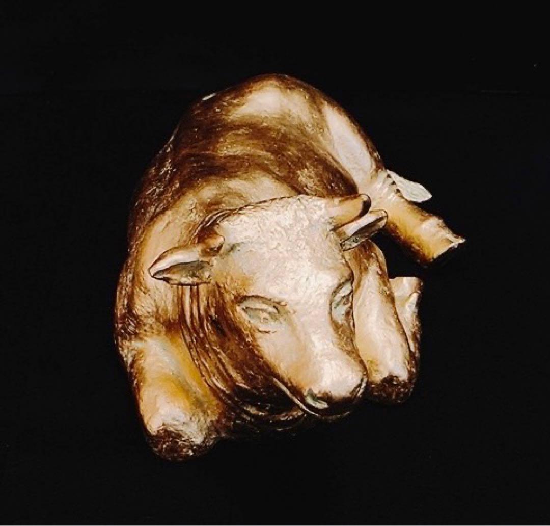 希少】彫刻家 富永直樹 「福牛」文化勲章受章 ブロンズ像 本金箔仕上 共