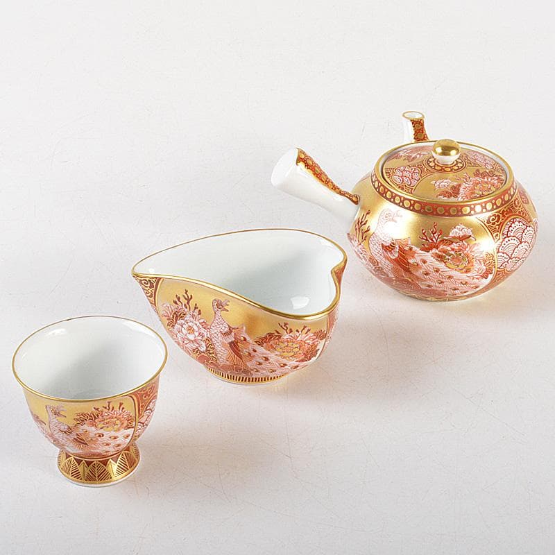 九谷焼須田青華造色絵丸波模様急須煎茶碗五客共箱DR5999B