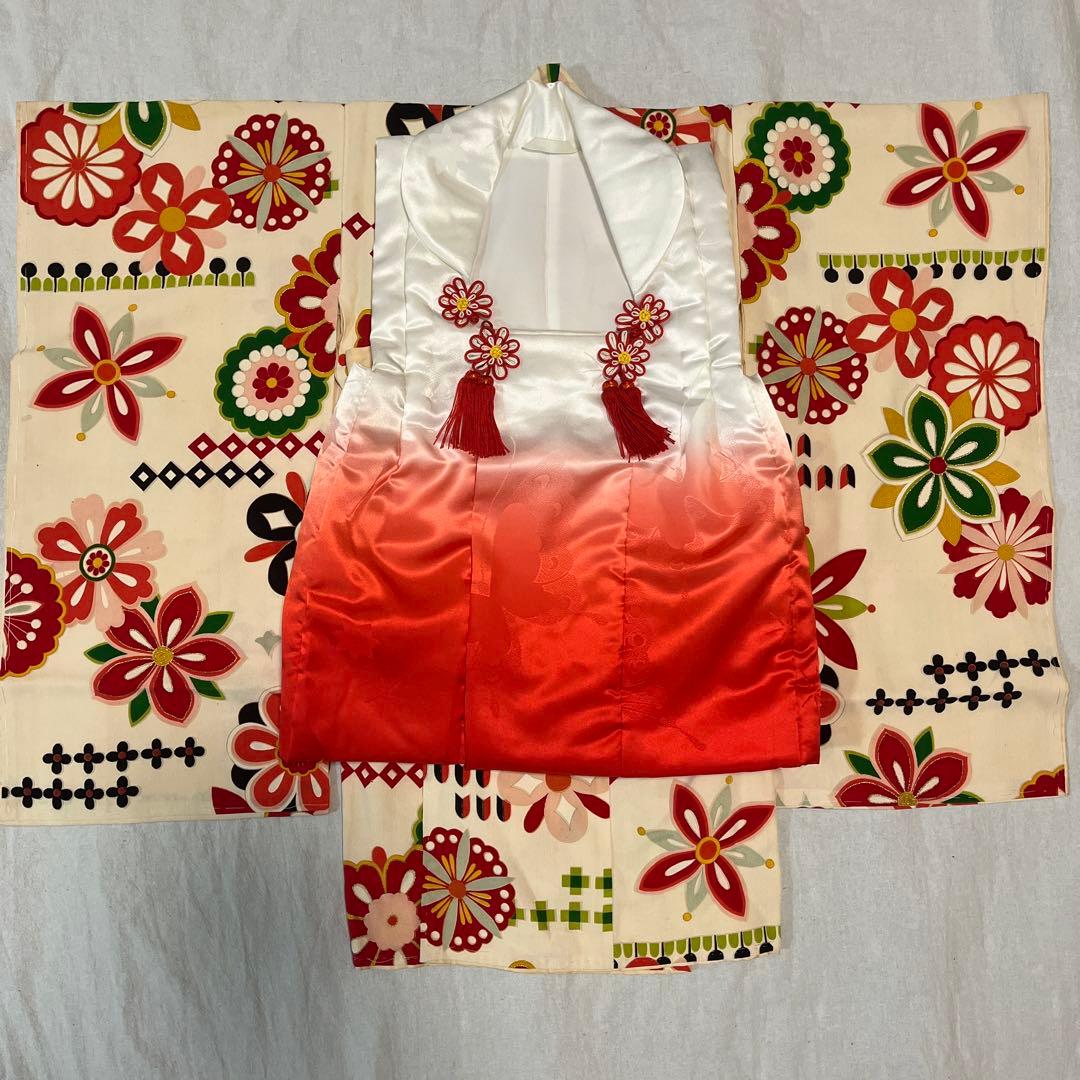 七五三　3歳　アンティーク　正絹　アイボリー